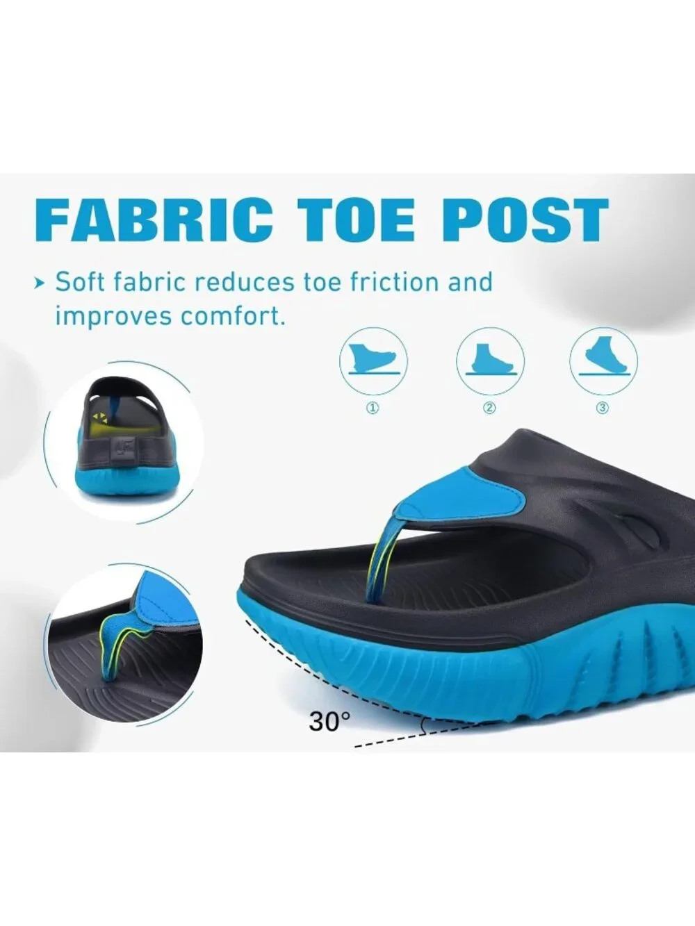 Men's Black Blue Orthopaedic Foot bed Flip Flops Fabric Toe Post Beach Sandals